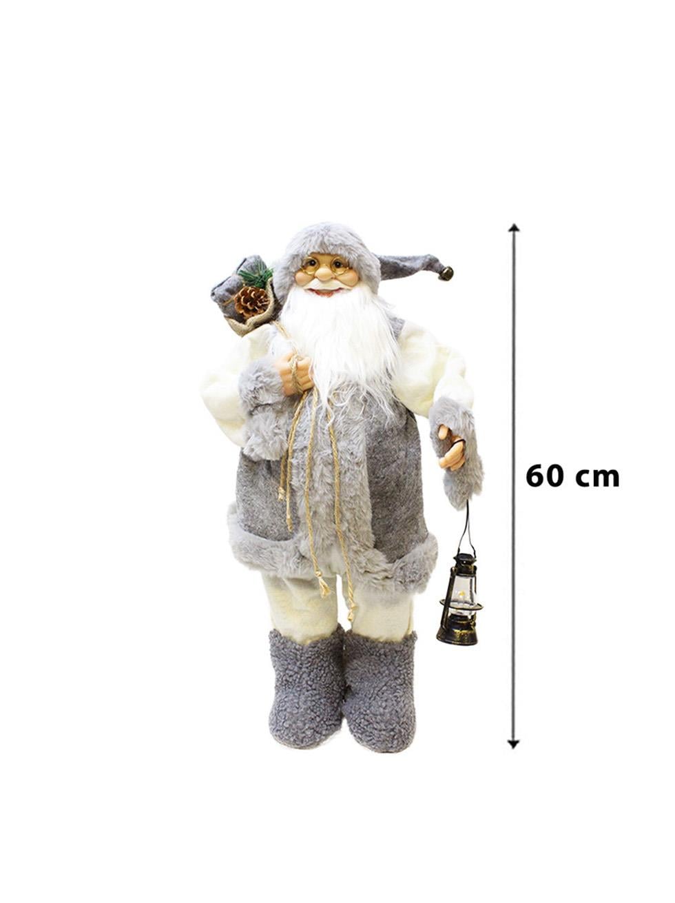 Yılbaşı Dekoru Gri Kürklü Noel Baba Figürlü Süsleme Aksesuarı 60 Cm 