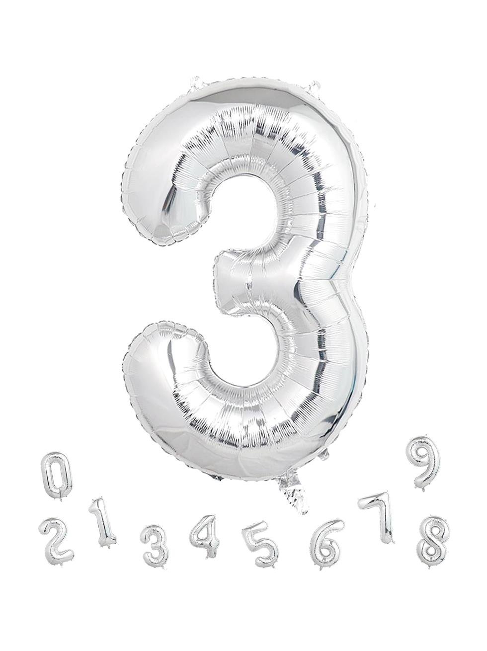 Rakam Folyo Balon Doğum Günü Parti Balonu 3 Gümüş Renk 86 cm 34 inc