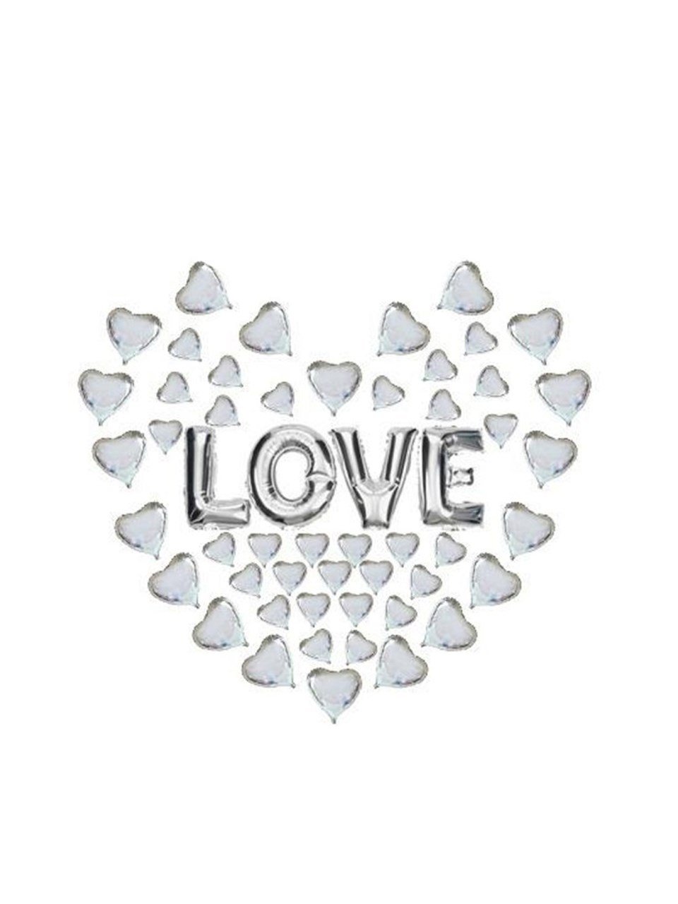 Folyo Balon Love Yazılı 49 Minik Kalpli Set Gümüş
