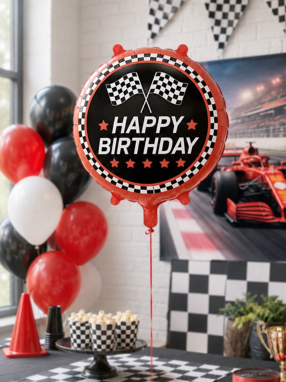 Formula Yarış Temalı Happy Birthday Folyo Balon – Doğum Günü Süsü 45 cm - Parti Balonu | Parti Adresi