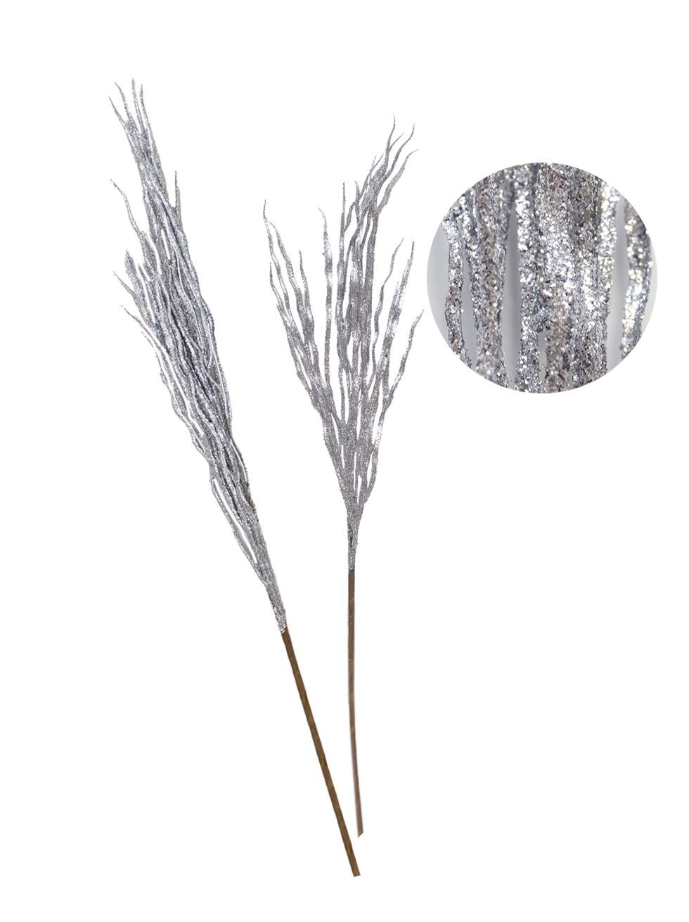 Gümüş Simli Yılbaşı Dekor Dalı – Silver Glitter Parlak Ağaç Süsü 70 cm - Yılbaşı Dekor Süsleri | Parti Adresi