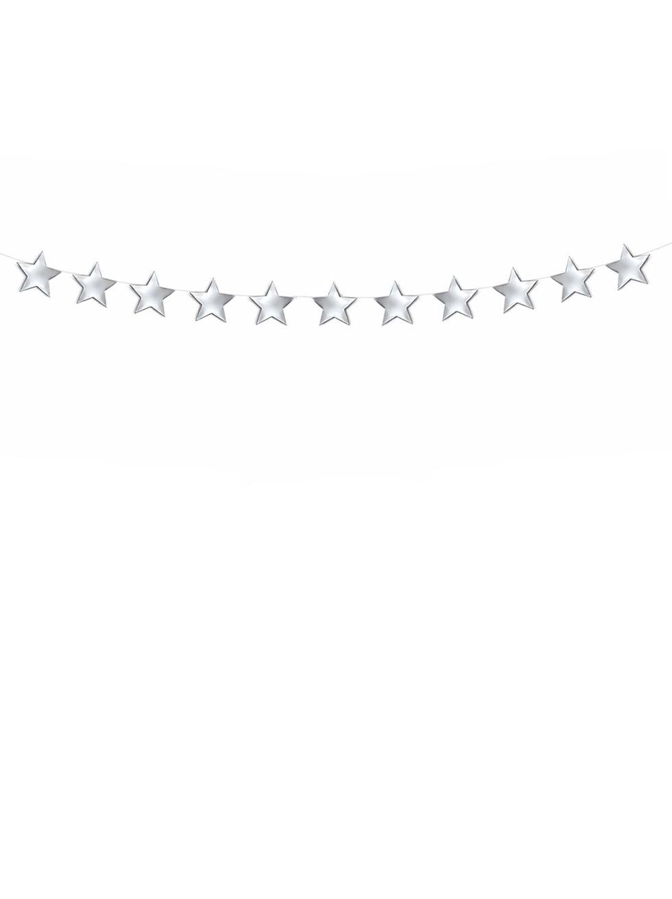 Gümüş Yıldız Sarkıt Süs | Parlak Kuşe Kağıt Parti Dekoru Süs 5 m - Kağıt Süsler | Parti Adresi