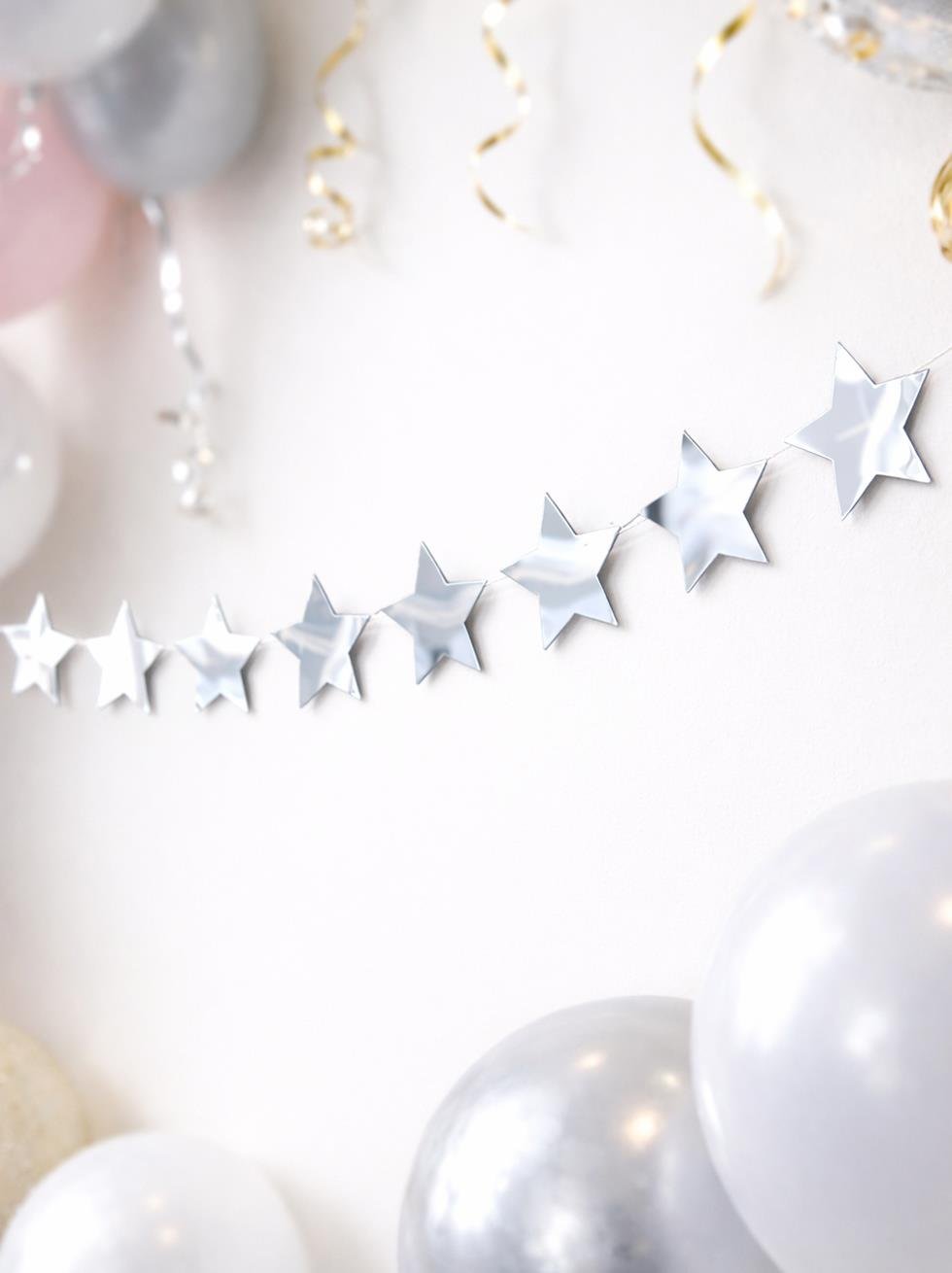 Gümüş Yıldız Sarkıt Süs | Parlak Kuşe Kağıt Parti Dekoru Süs 5 m - Kağıt Süsler | Parti Adresi