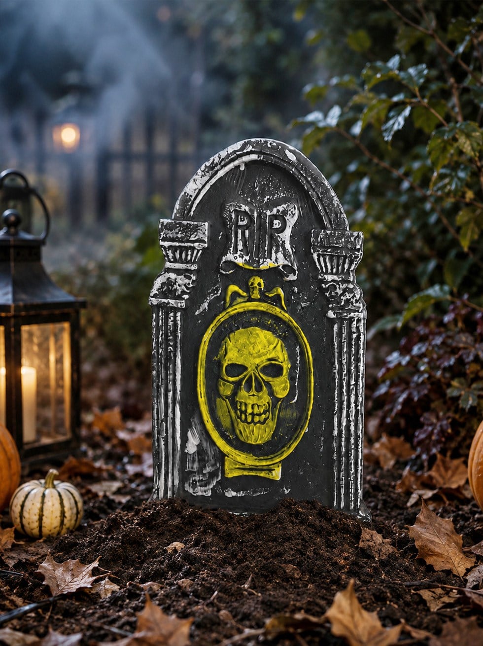 Halloween Kuru Kafalı Mezar Taşı Dekoru – Strafor Cadılar Bayramı Süsü  30x49 cm - İskeletler | Parti Adresi
