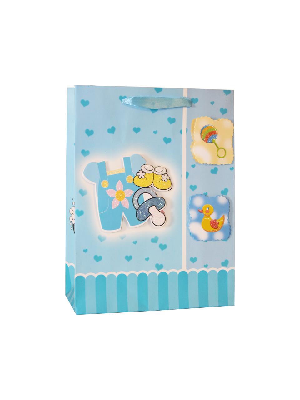 Hoş Geldin Bebek Baby Shower Erkek Bebek Karton Hediye Çantası 24x18x8 Cm