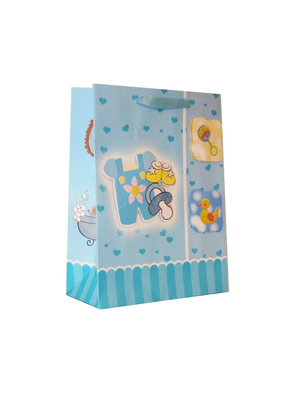 Hoş Geldin Bebek Baby Shower Erkek Bebek Karton Hediye Çantası 24x18x8 Cm
