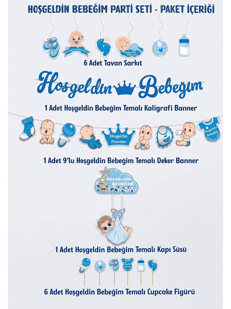 Hoşgeldin Bebeğim Parti Seti Erkek Bebek Baby Shower Parti Süsleri - Hoşgeldin Kızım | Parti Adresi