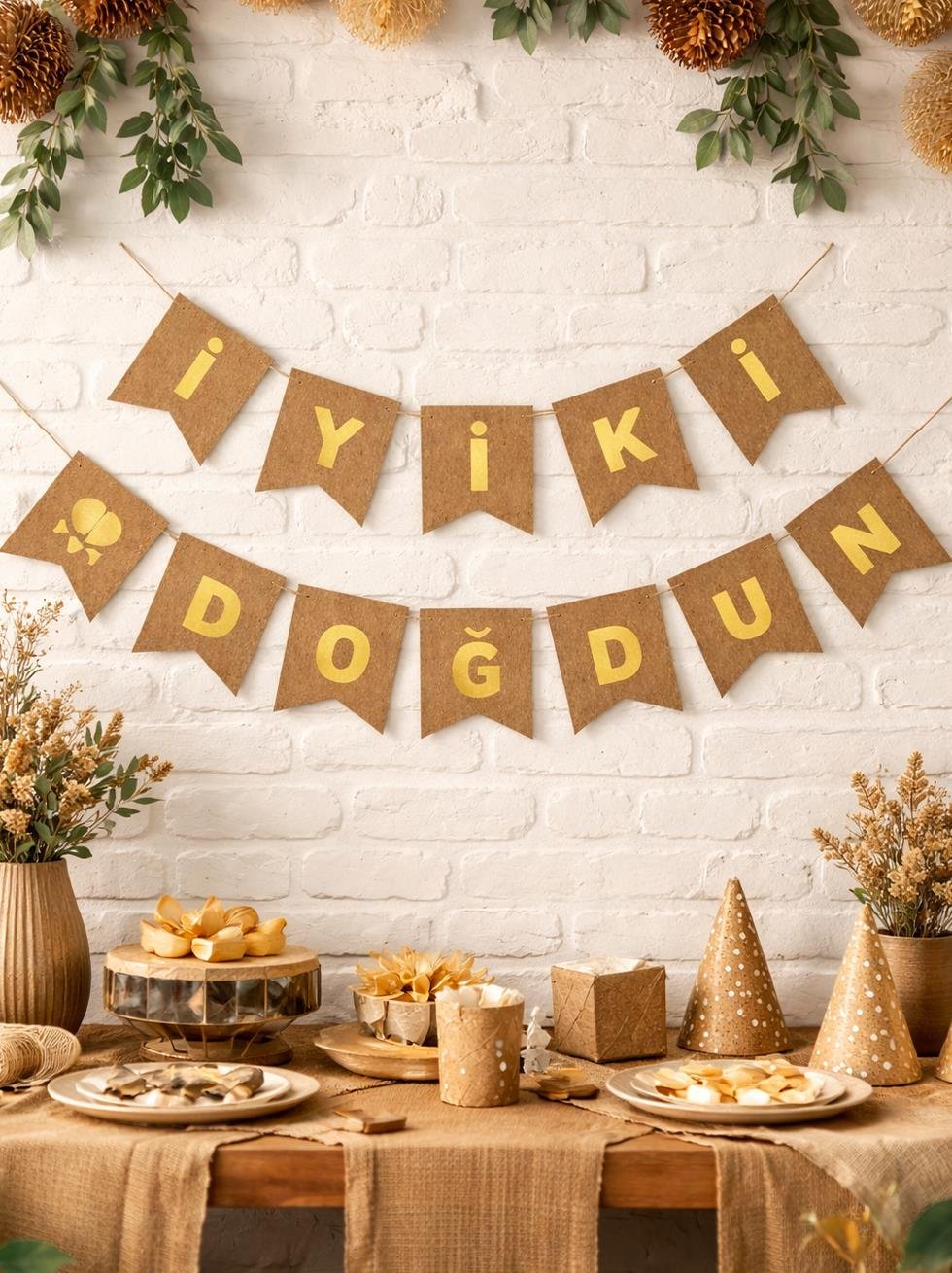 İyi Ki Doğdun Kraft-Gold Yazı - Yazı ve Flamalar | Parti Adresi