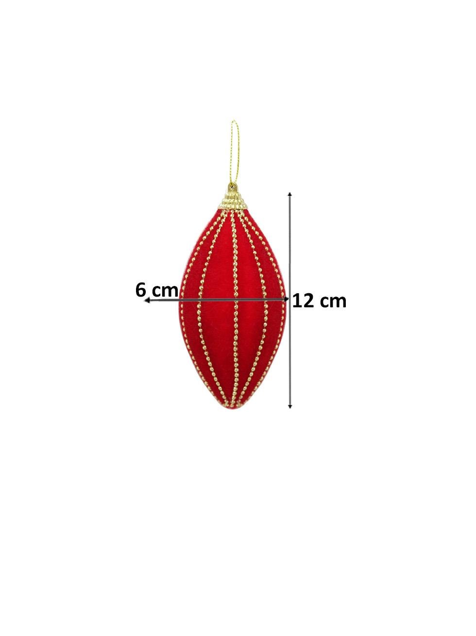Kadife Yılbaşı Ağaç Süsü – Altın Boncuk Detaylı Damla Dekoratif Süs Kırmızı 8 cm 3'lü - Ağaç Süsleri - Asmalı Süsler | Parti Adresi