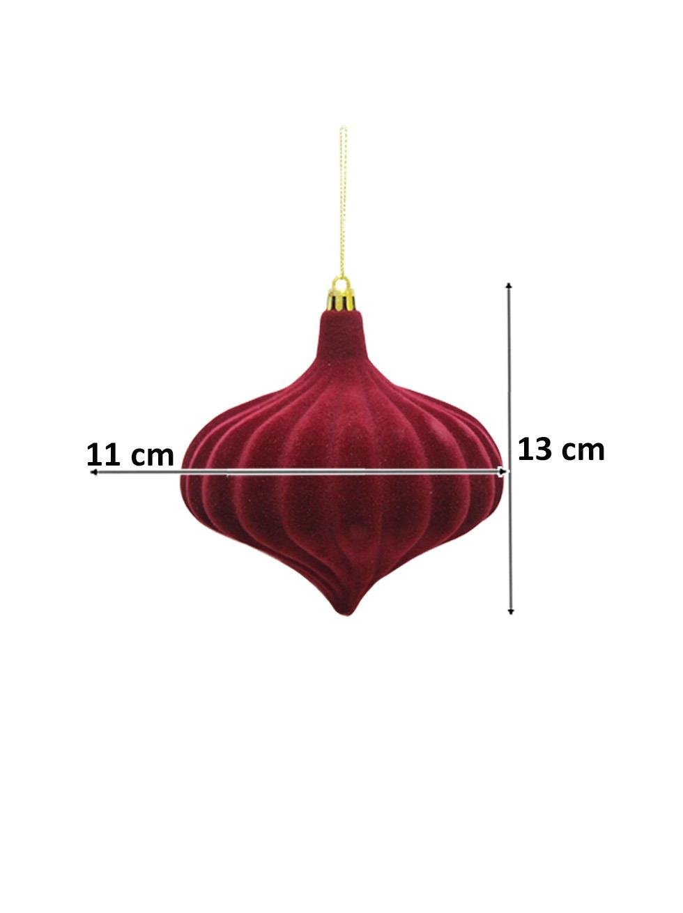 Kadife Yılbaşı Topu – Damla Form Çam Ağacı Süsü Bordo 13 cm 2'li - Ağaç Süsleri - Asmalı Süsler | Parti Adresi