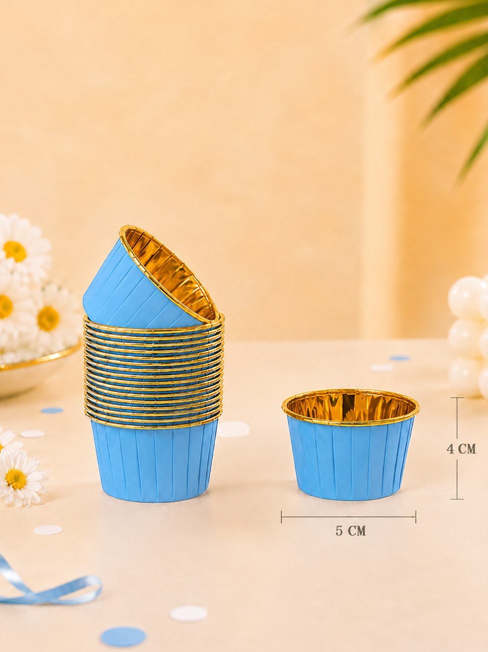 Kağıt Muffin Kek Kalıbı 25'li Mavi - Gold - Kağıt Kek Kalıpları | Parti Adresi
