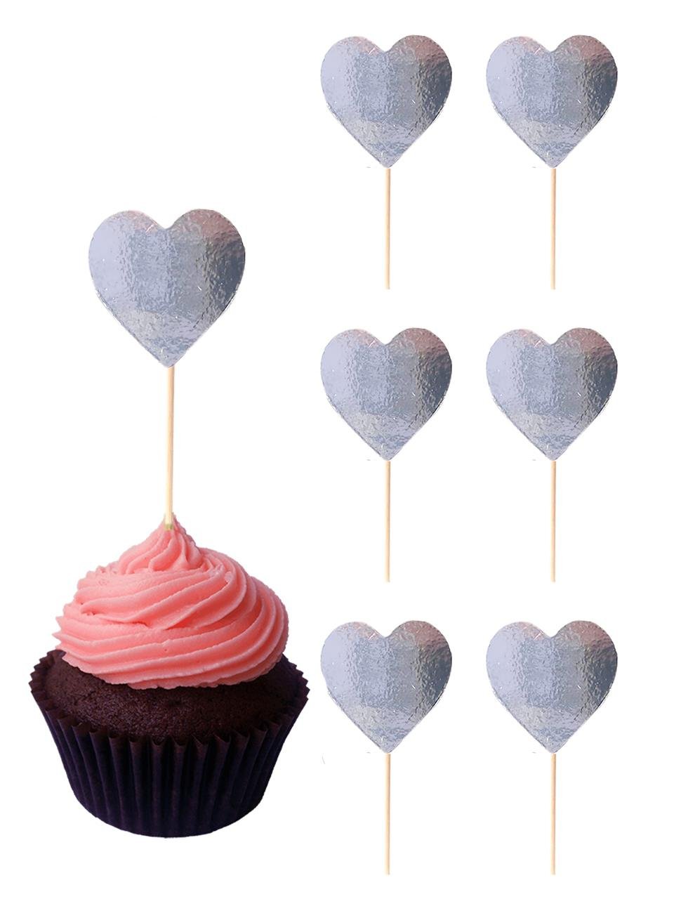 Kalp Şekilli Kürdan Cupcake Kürdanı Pasta Süsü Gümüş 10'lu