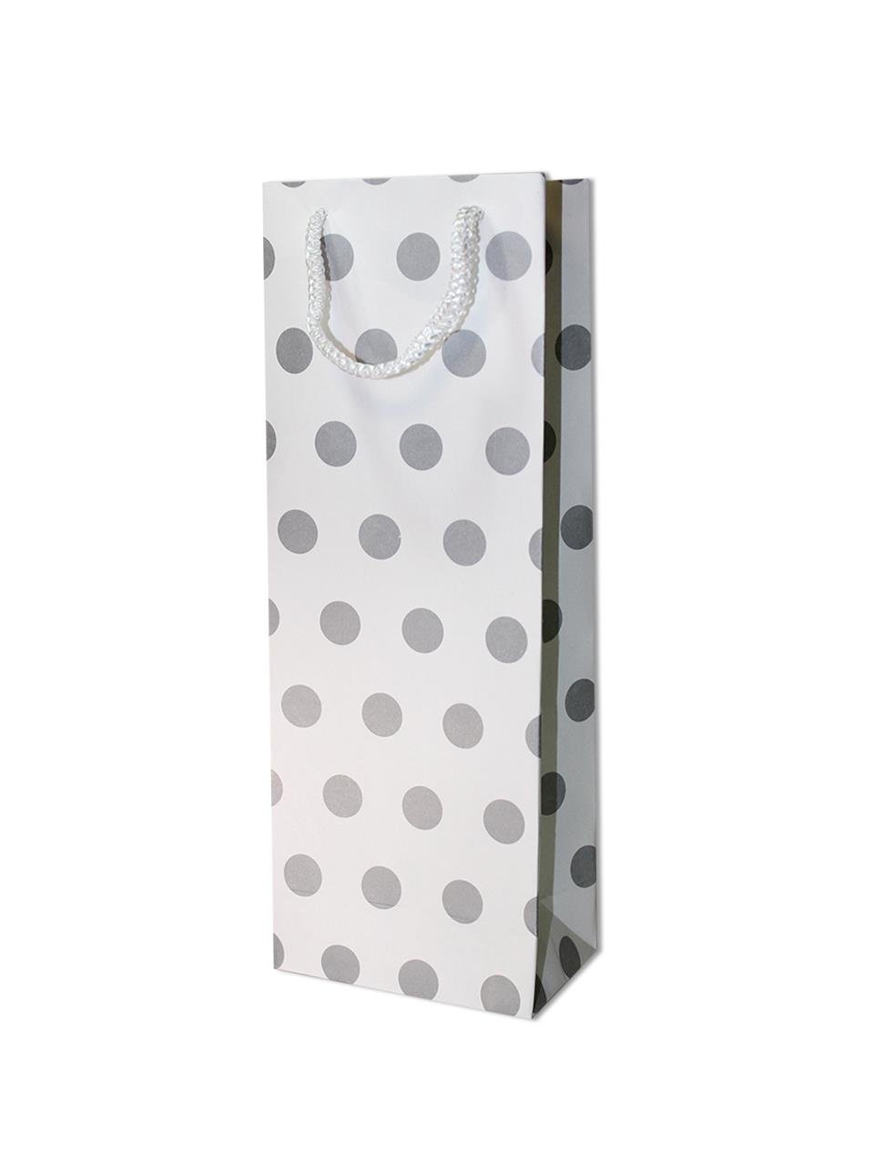 Karton Çanta Beyaz Üzeri Gümüş Puantiyeli Hediye Çantası 10x27x8 cm 12'li