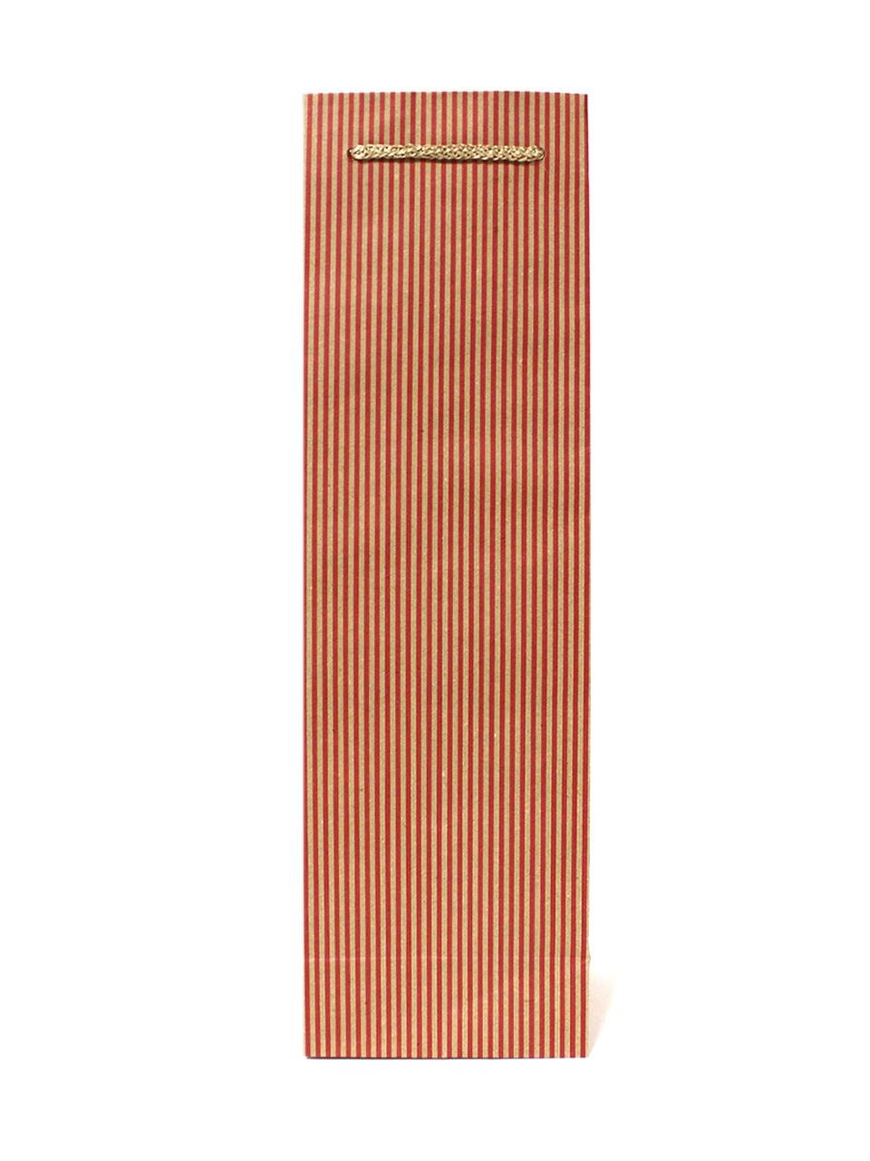 Kraft Karton Çanta Yeşil İnce Çizgili Şişe Boy Hediye Çantası 11X38X8 12Li