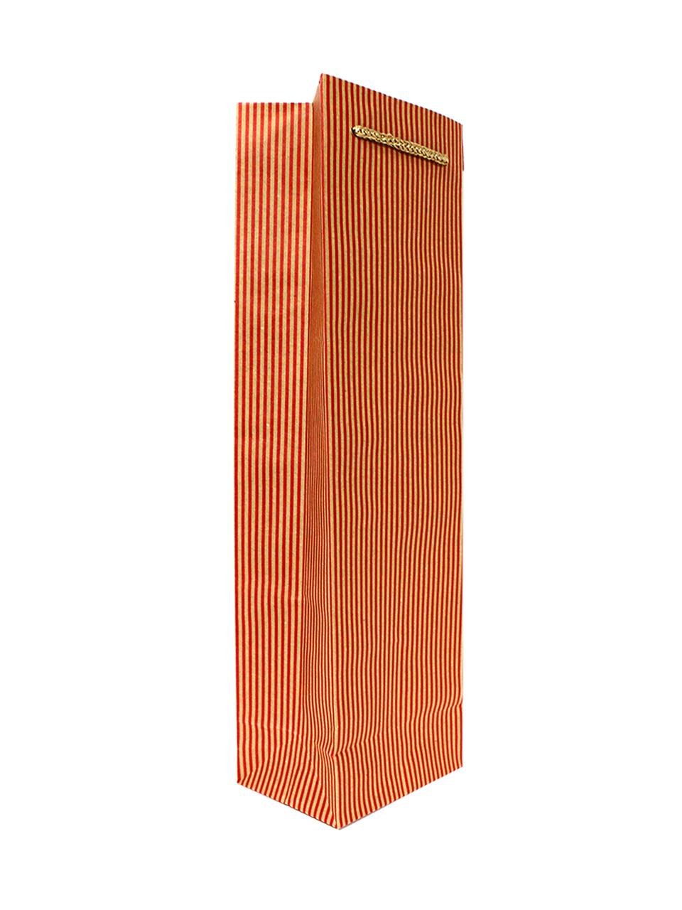 Kraft Karton Çanta Yeşil İnce Çizgili Şişe Boy Hediye Çantası 11X38X8 12Li