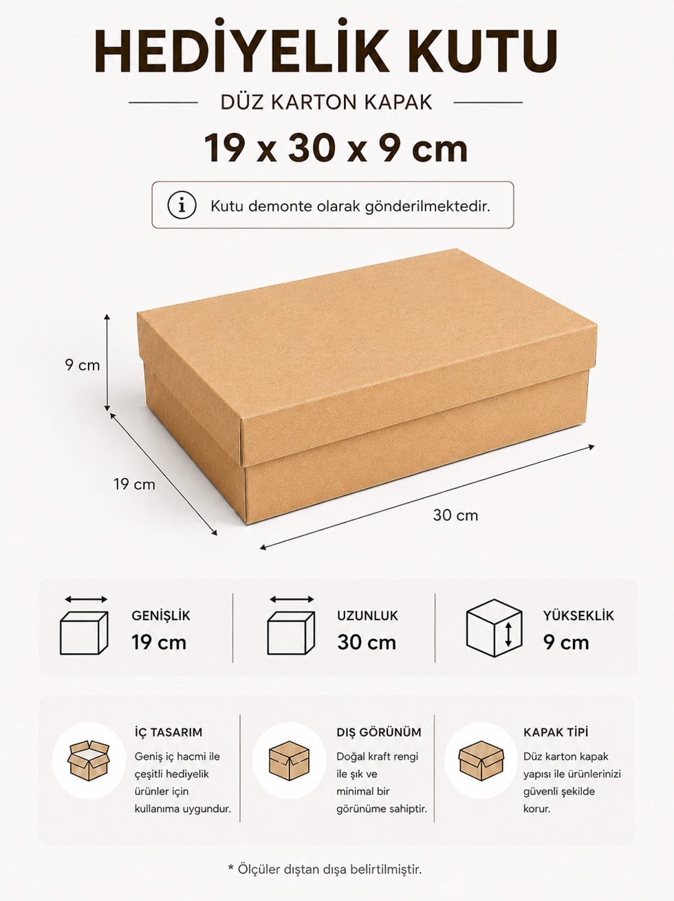 Kraft Kutu Karton Hediye Kutusu 19X30X9 Cm - Kraft ve Asetat Kutular | Parti Adresi