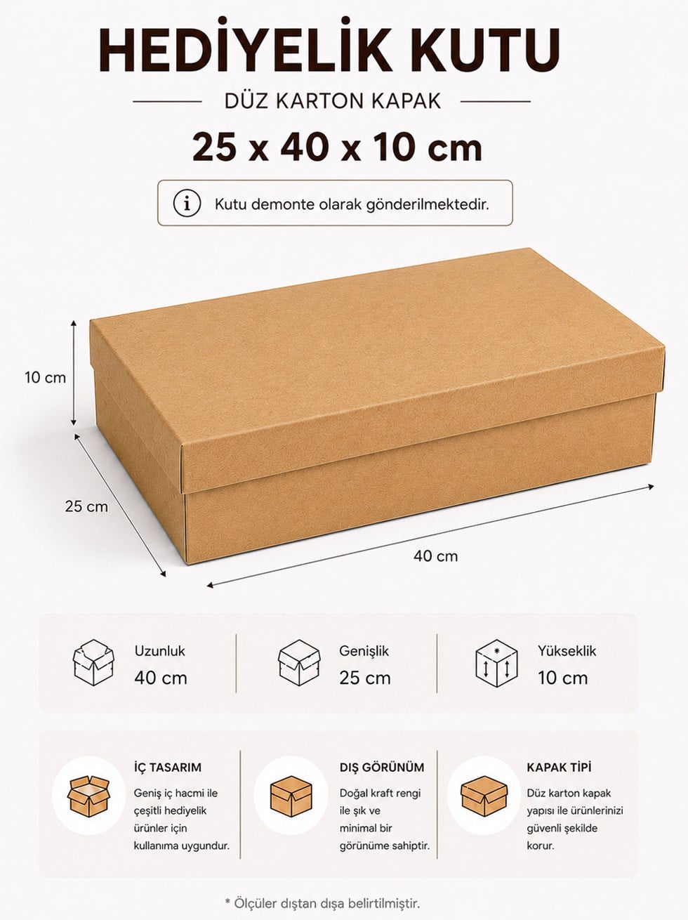 Kraft Kutu Karton Hediye Kutusu 25X40X10 Cm - Kraft ve Asetat Kutular | Parti Adresi