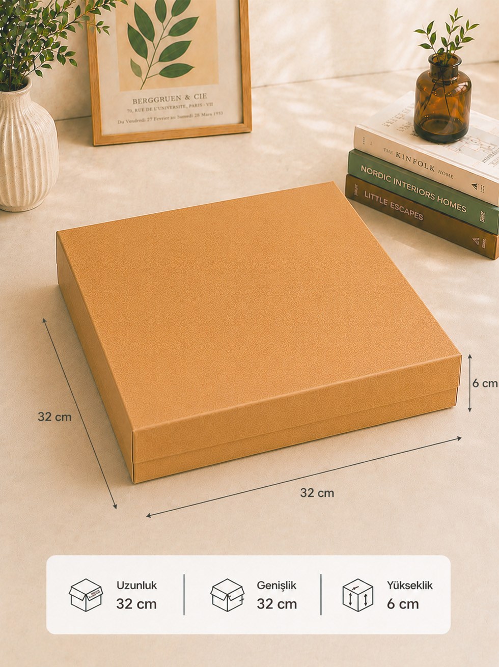 Kraft Kutu Karton Hediye Kutusu 32X32X6 Cm - Kraft ve Asetat Kutular | Parti Adresi
