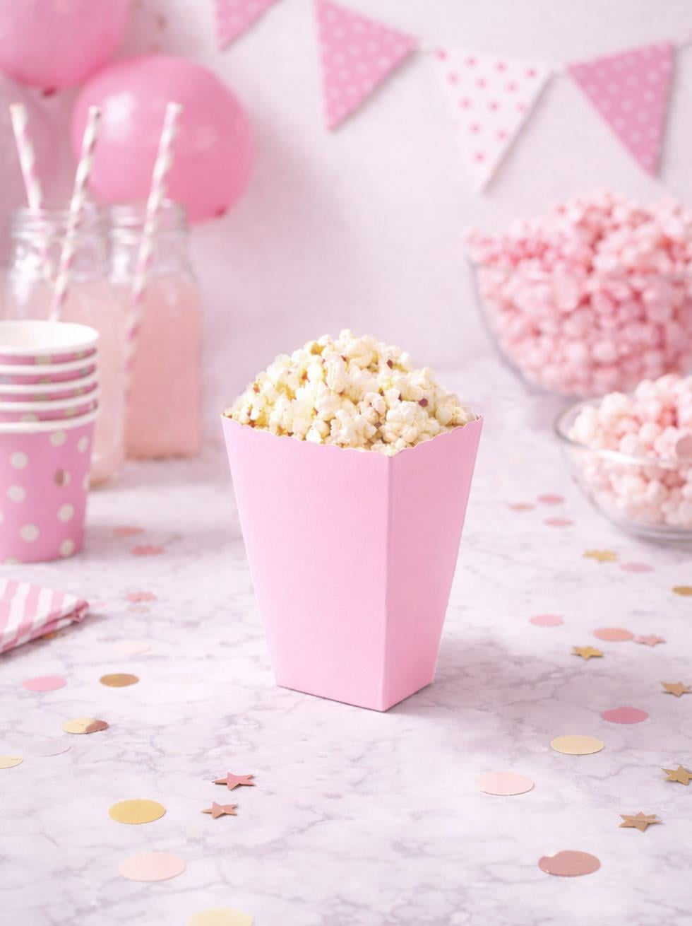 Makaron Pembe Patlamış Mısır Kutusu Popcorn Kutusu 8'li - Mısır Kutuları | Parti Adresi