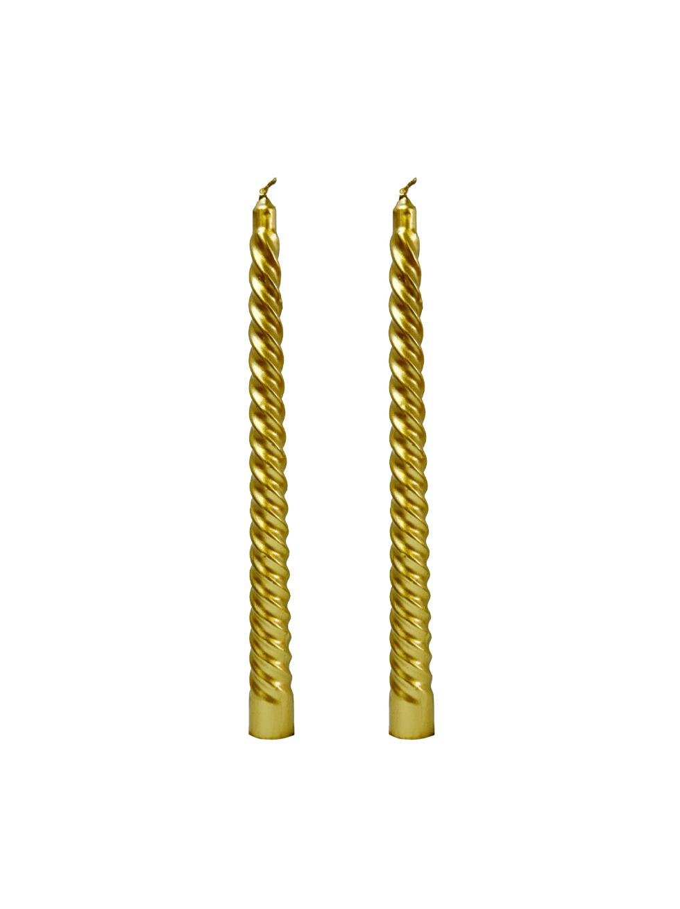 Metalik Altın Spiral Şamdan Mum – Dekoratif Masa Dekoru 2'li - Şamdan Mumlar | Parti Adresi