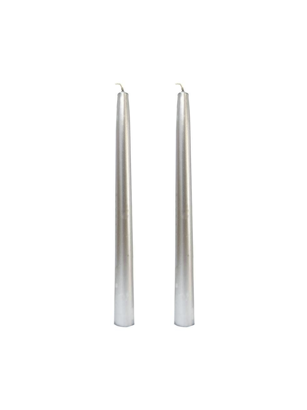 Metalik Gümüş Şamdan Mum – Dekoratif Masa Dekoru 2'li - Şamdan Mumlar | Parti Adresi