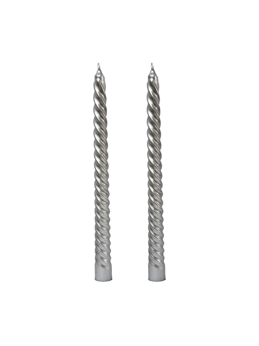 Metalik Gümüş Spiral Şamdan Mum – Dekoratif Masa Dekoru 2'li - Şamdan Mumlar | Parti Adresi