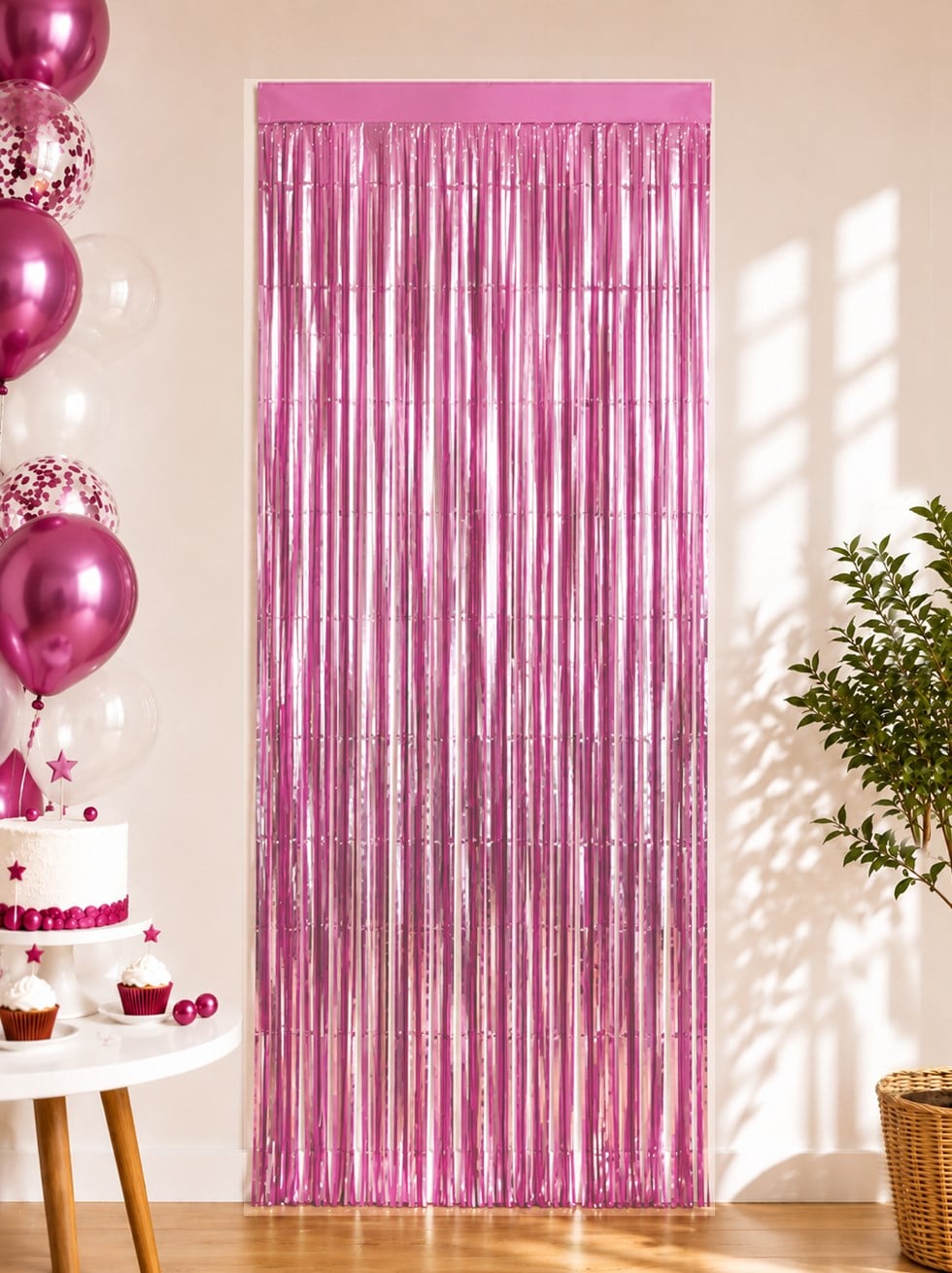 Metalize Fon Perdesi Kapı ve Duvar Parti Perdesi Pembe 90x200 - Parti Perdesi | Parti Adresi