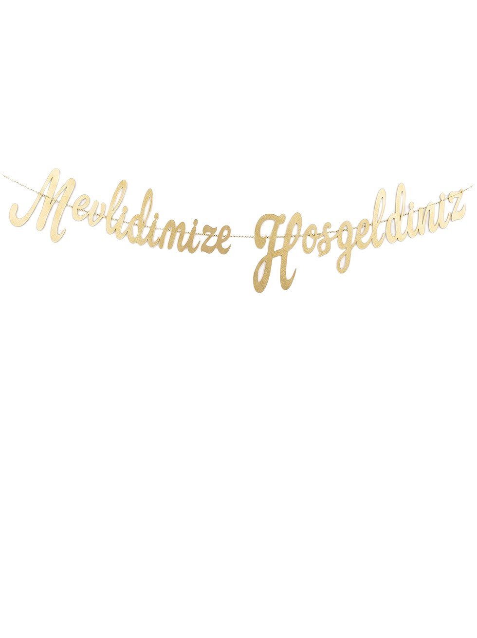 Mevlidimize Hoşgeldiniz Yazılı Kaligrafi Banner Dekoratif Süs Gold - Yazı ve Flamalar | Parti Adresi