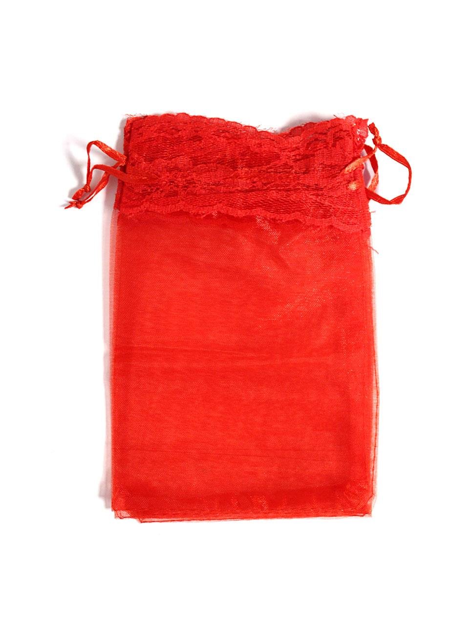Organze Kese Ağzı Dantelli Kırmızı Hediyelik Çeyizlik Kına Kesesi 10'lu