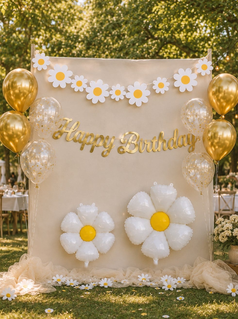 Papatya Konsept Doğum Günü Süsleme Seti Gold Happy Birthday Yazılı - Parti Seti | Parti Adresi