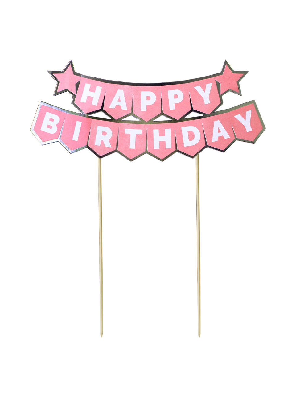 Pasta Üstü Banner Happy Birthday Yazılı Doğum Günü Pasta Süsü Pembe Gümüş
