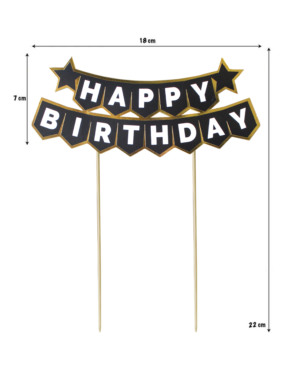 Pasta Üstü Banner Happy Birthday Yazılı Doğum Günü Pasta Süsü Siyah Gold