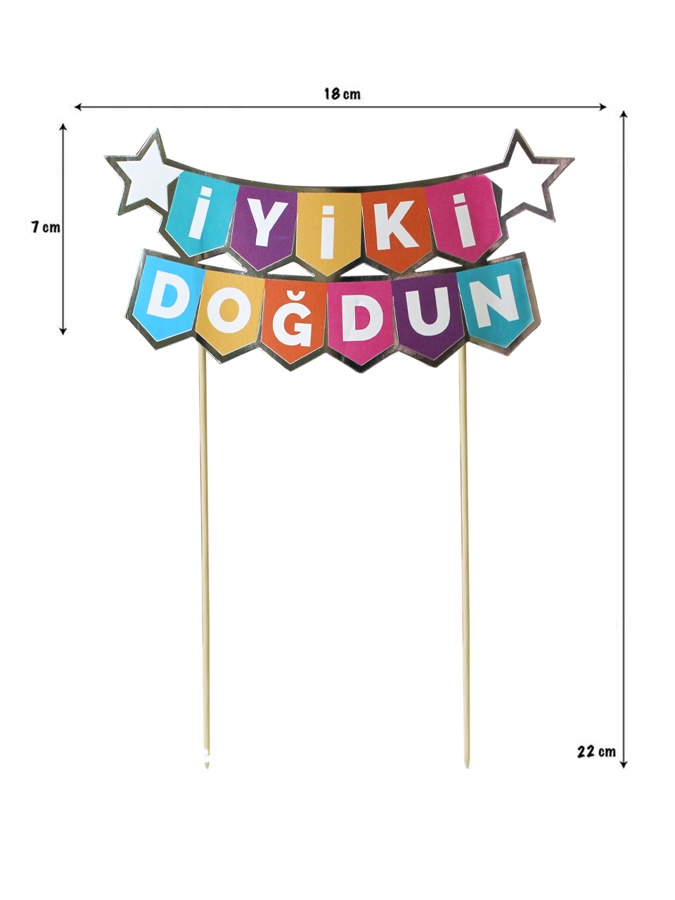 Pasta Üstü Banner İyi Ki Doğdun Yazılı Doğum Günü Pasta Süsü Renkli Gümüş