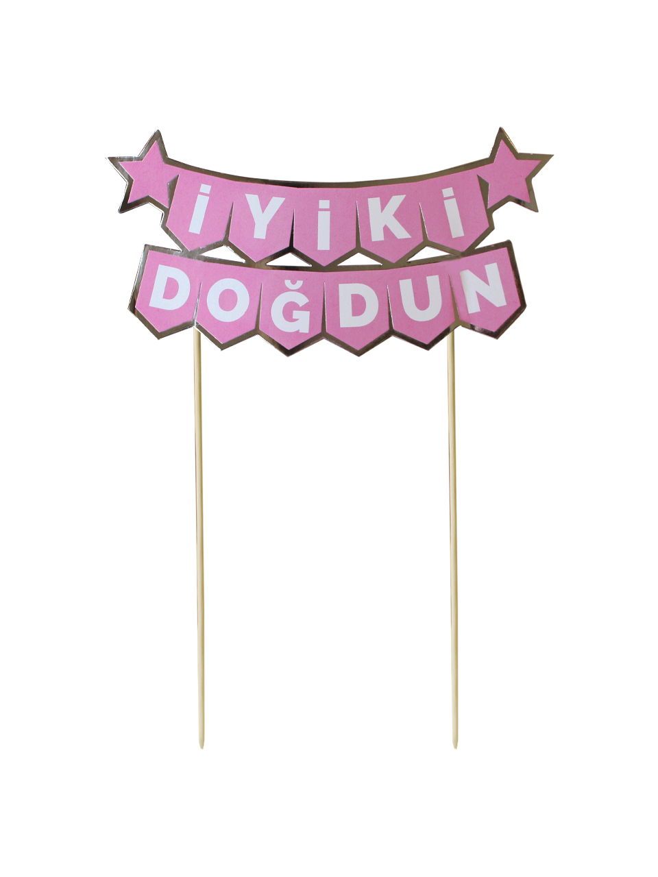 Pasta Üstü Banner İyi Ki Doğdun Yazılı Doğum Günü Pasta Süsü Pembe Gümüş