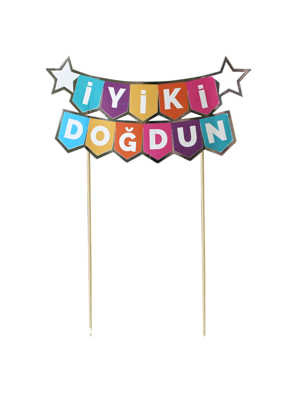 Pasta Üstü Banner İyi Ki Doğdun Yazılı Doğum Günü Pasta Süsü Renkli Gümüş