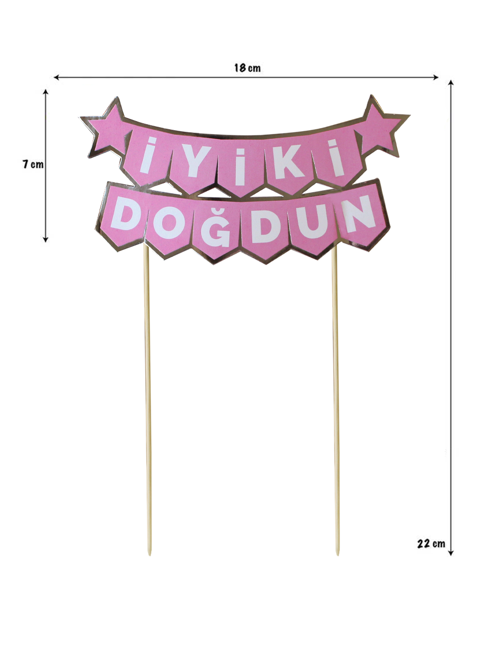 Pasta Üstü Banner İyi Ki Doğdun Yazılı Doğum Günü Pasta Süsü Pembe Gümüş