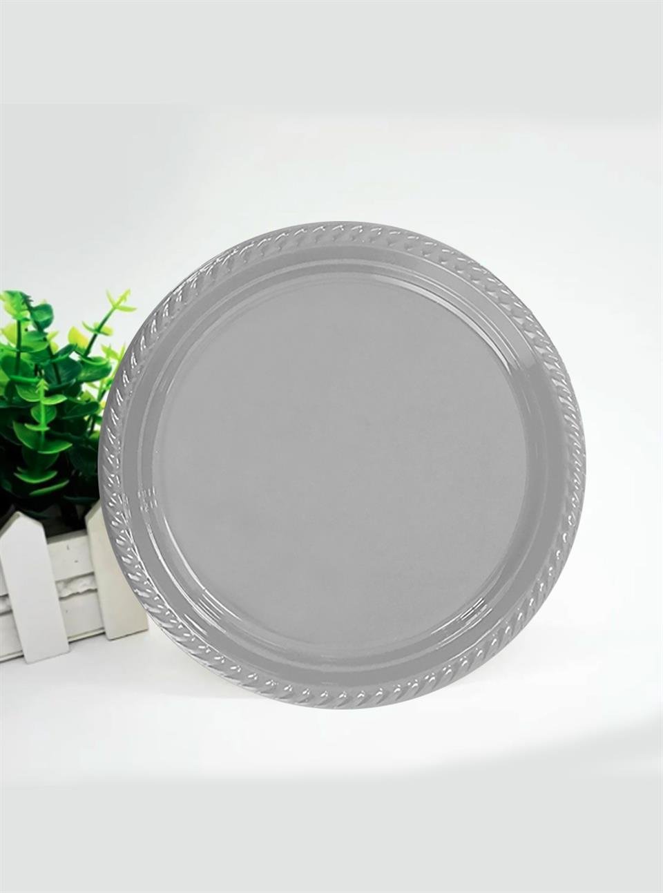 Plastik Tabak Gümüş Renk 25'Li