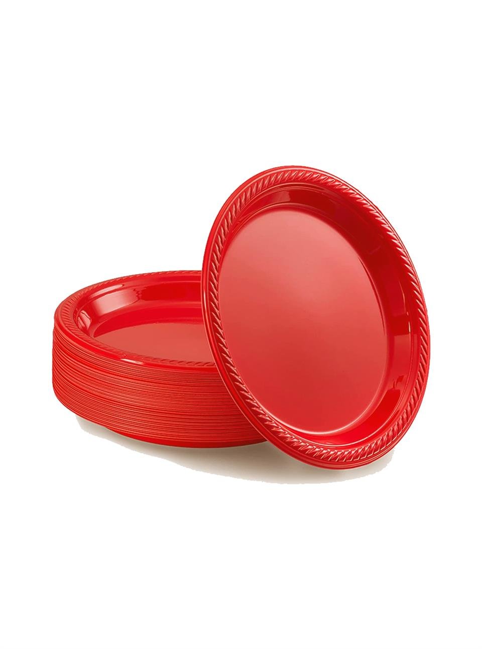 Plastik Tabak Kırmızı Renk 25'Li