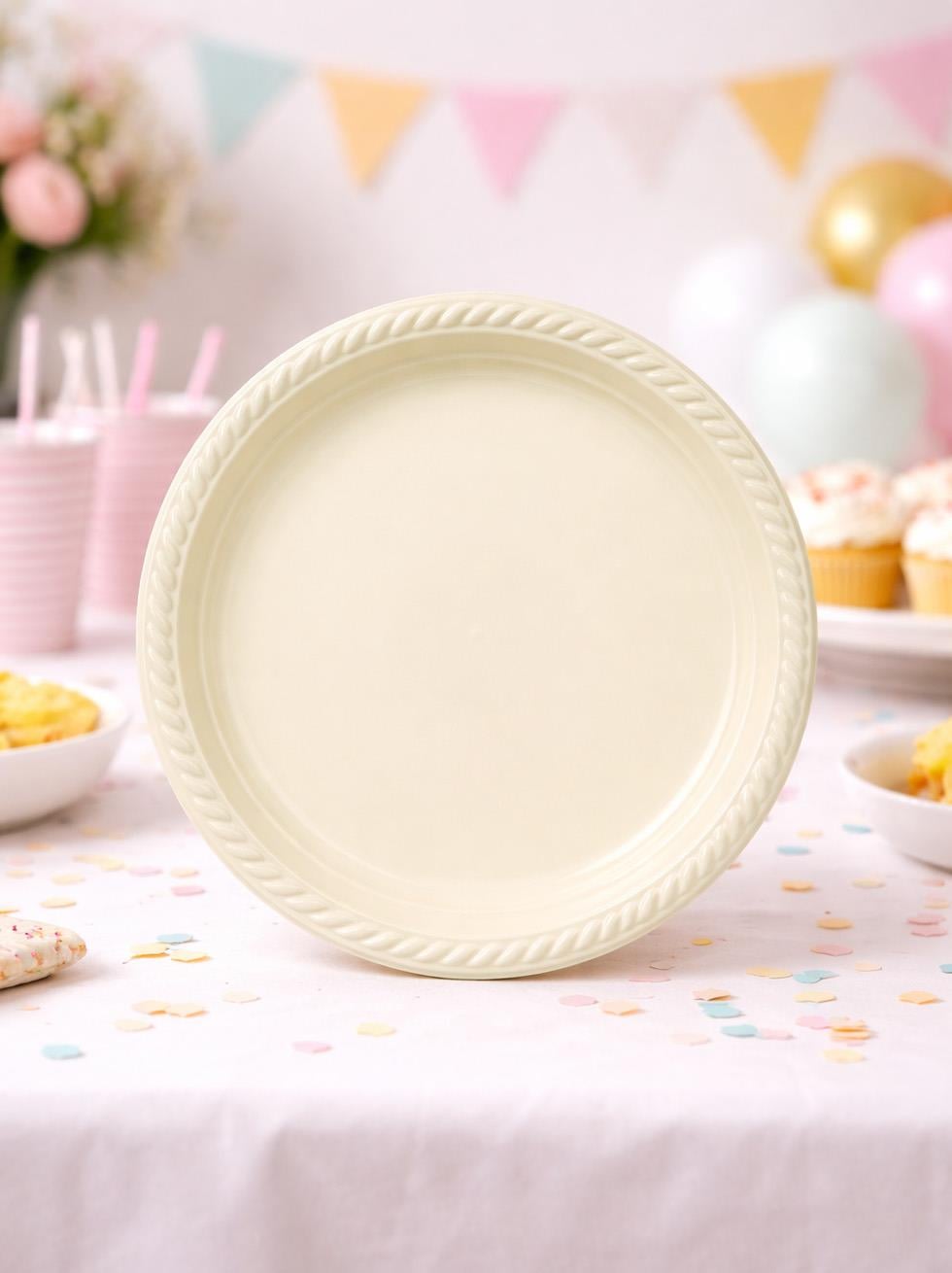 Plastik Tabak Krem Renk 25'Li - Plastik Tabaklar | Parti Adresi