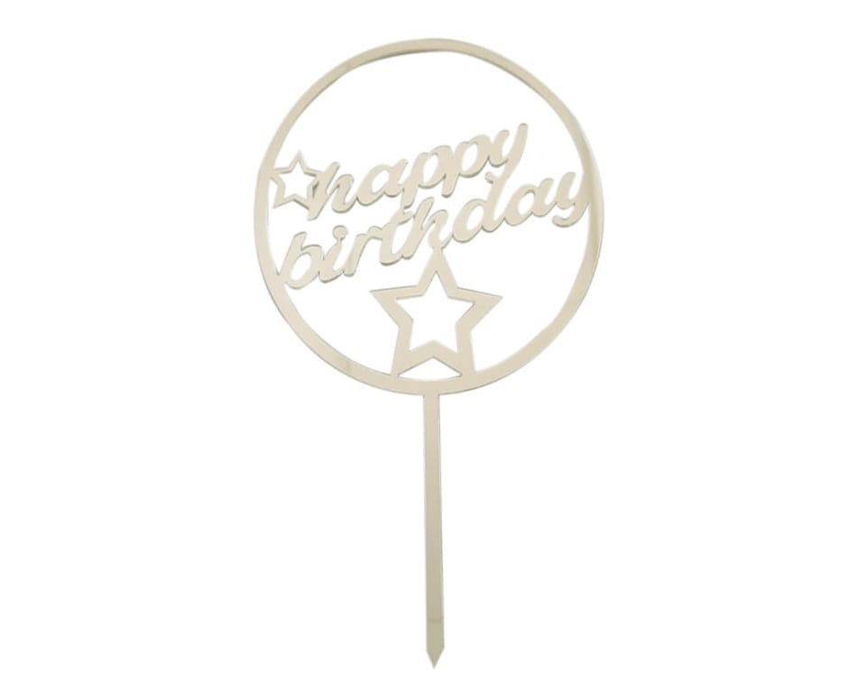 PLEKSİ PASTA SÜSÜ HAPPY BıRTHDAY YUVARLAK 20CM GÜMÜŞ