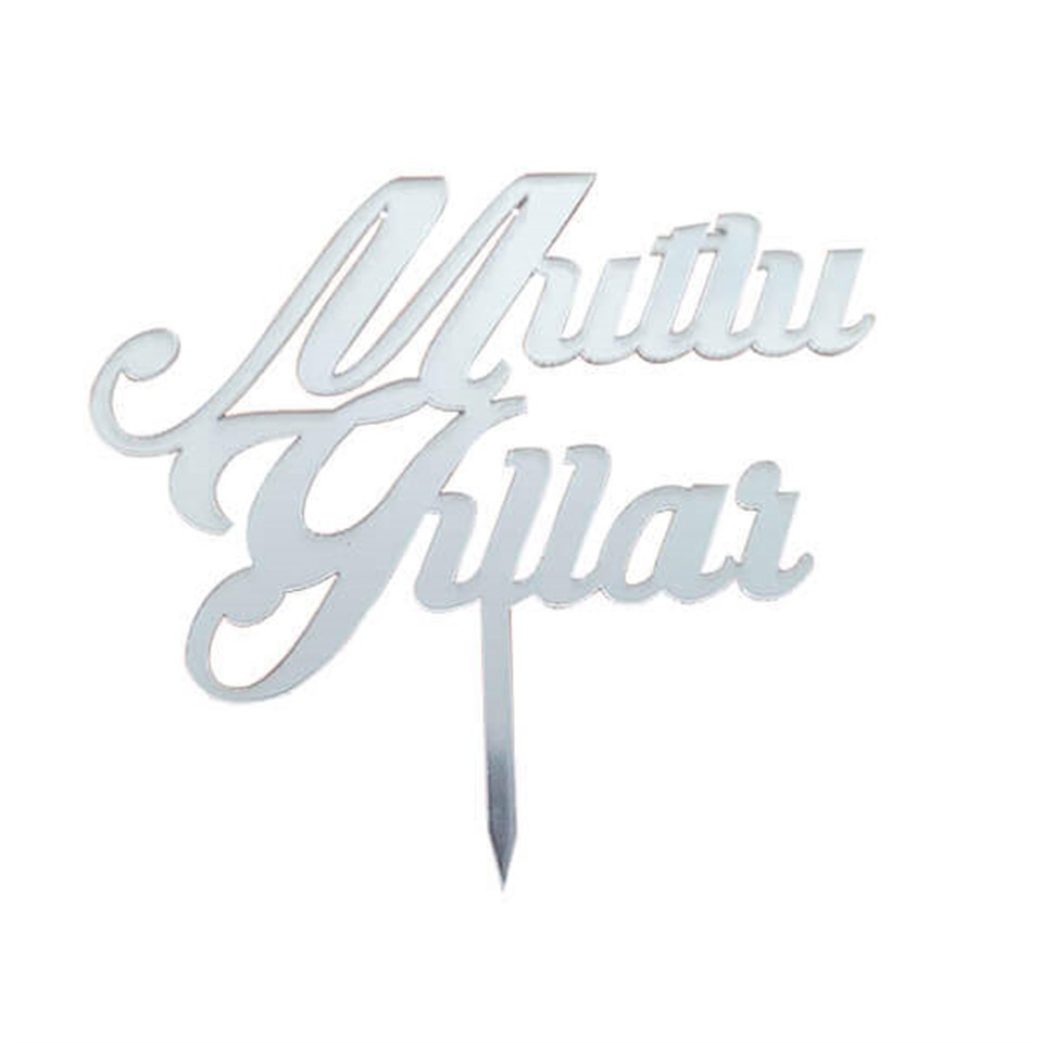 PLEKSİ PASTA SÜSÜ YAZI MUTLU YILLAR GÜMÜŞ