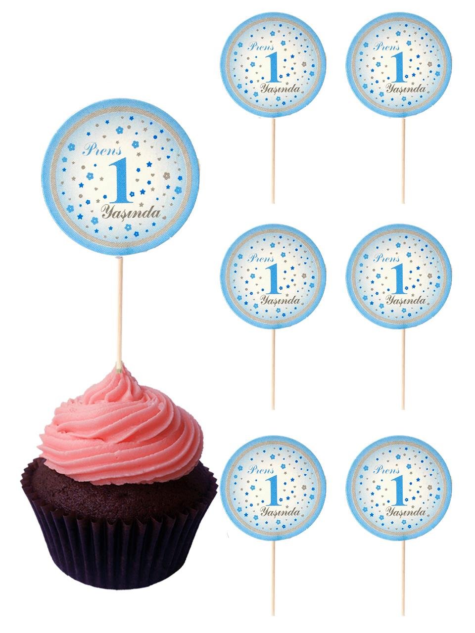 Prens 1 Yaşında  Kürdan Cupcake Kürdanı Pasta Süsü Mavi 20'li