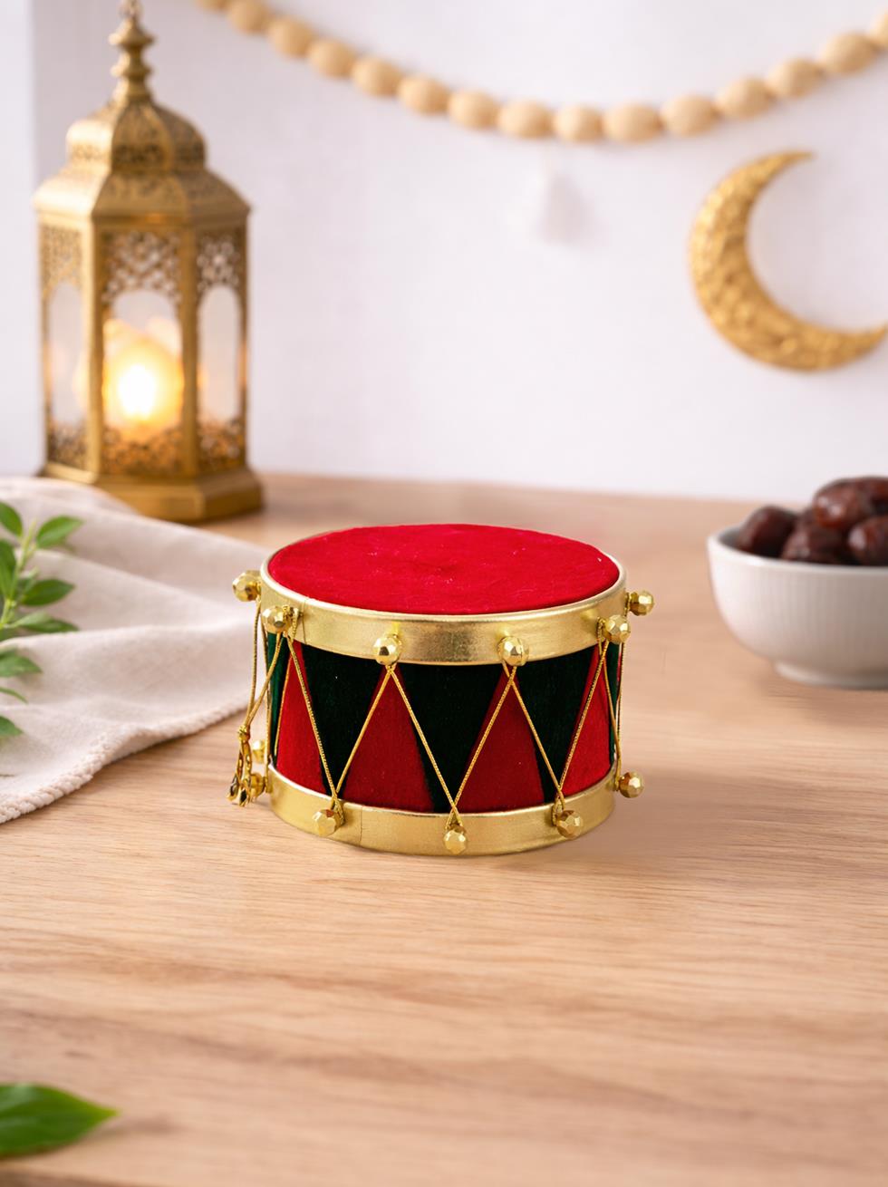 Ramazan Davulu Dekoratif Masa Süsü – Kırmızı Yeşil Gold Detaylı 13 cm - Ramazan Bayramı | Parti Adresi