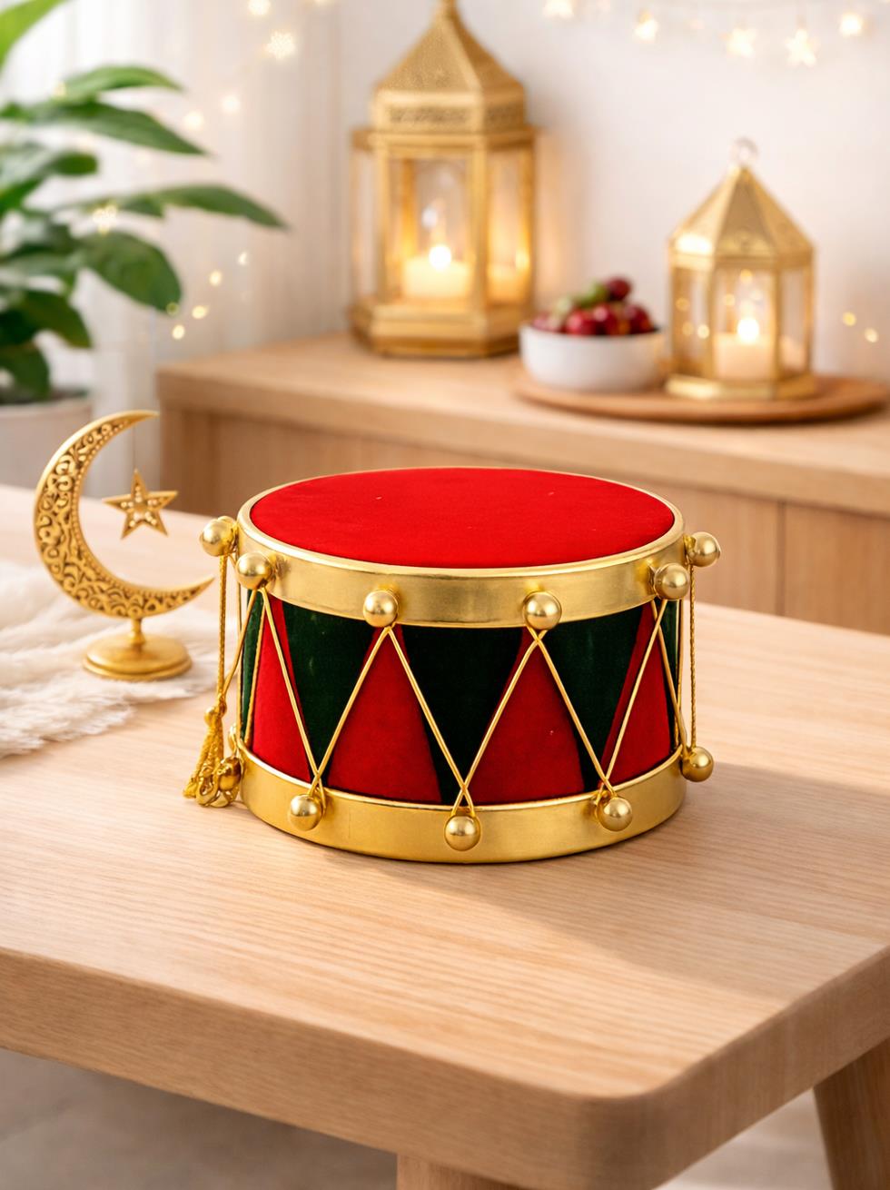Ramazan Davulu Dekoratif Masa Süsü – Kırmızı Yeşil Gold Detaylı 16 cm - Ramazan Bayramı | Parti Adresi