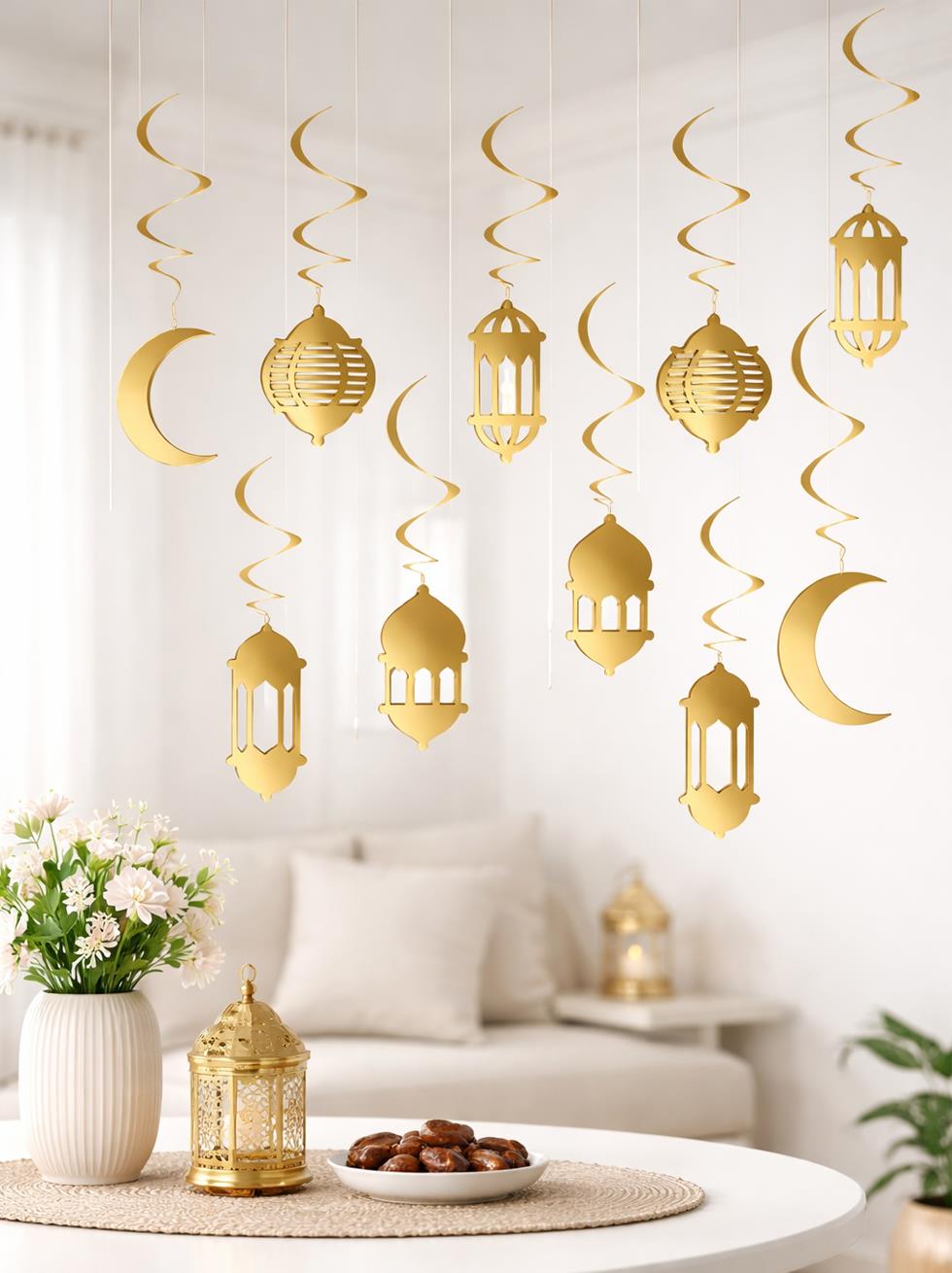 Ramazan Metalize Gold Tavan Sarkıt Süs – 10'lu Çift Taraflı Set - Ramazan Bayramı | Parti Adresi