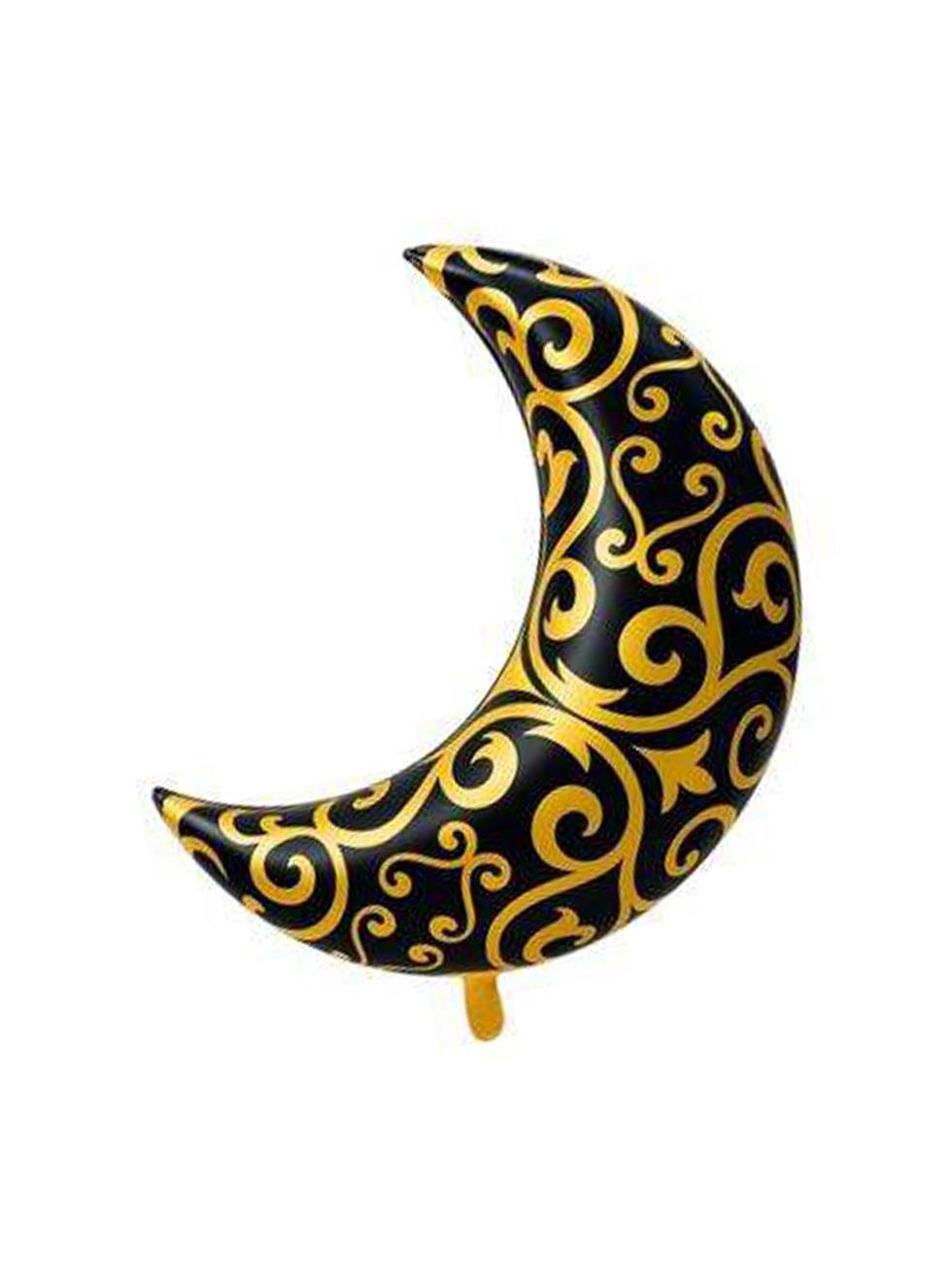 Ramazan Temalı Siyah Gold Desenli Hilal Folyo Balon 75 cm - Ramazan Bayramı | Parti Adresi