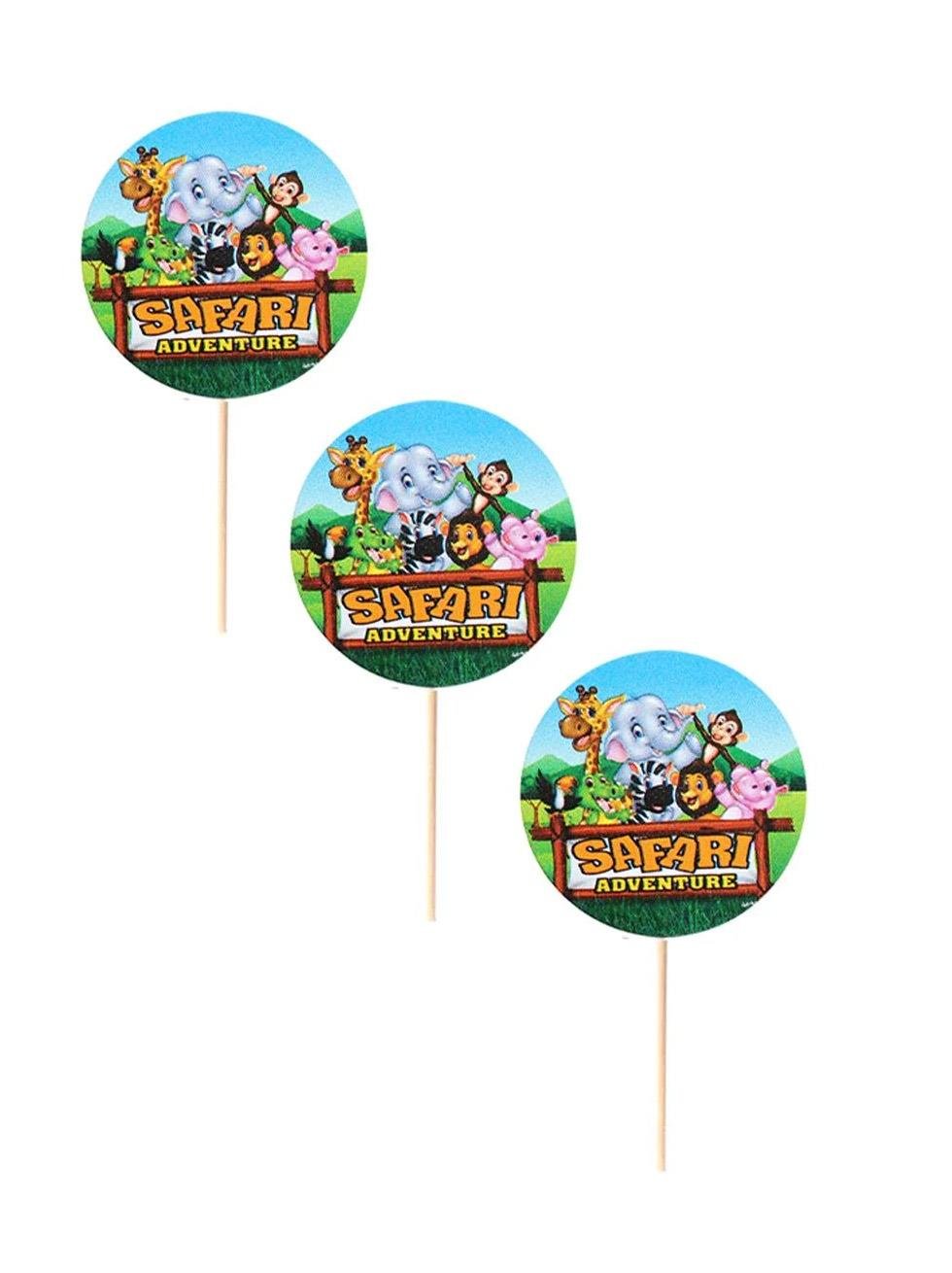 Safari Konseptli Kürdan Doğum Günü Pasta Süsü 20'li - Pipet ve Kürdanlar | Parti Adresi