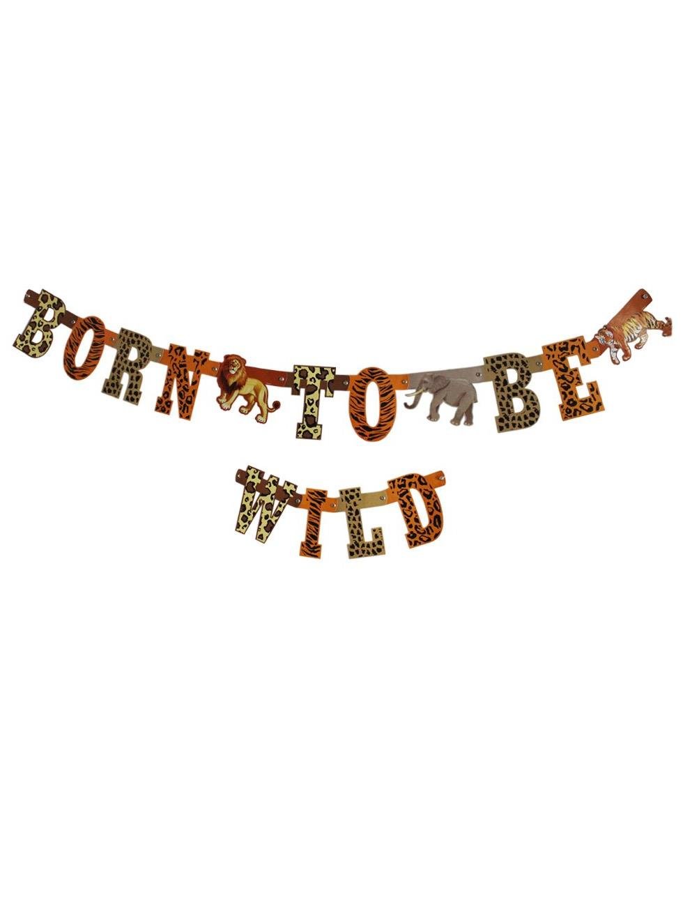 Safari Temalı Born To Be Wild Yazılı Banner Asılabilir Doğum Günü Süsü - Yazı ve Flamalar | Parti Adresi