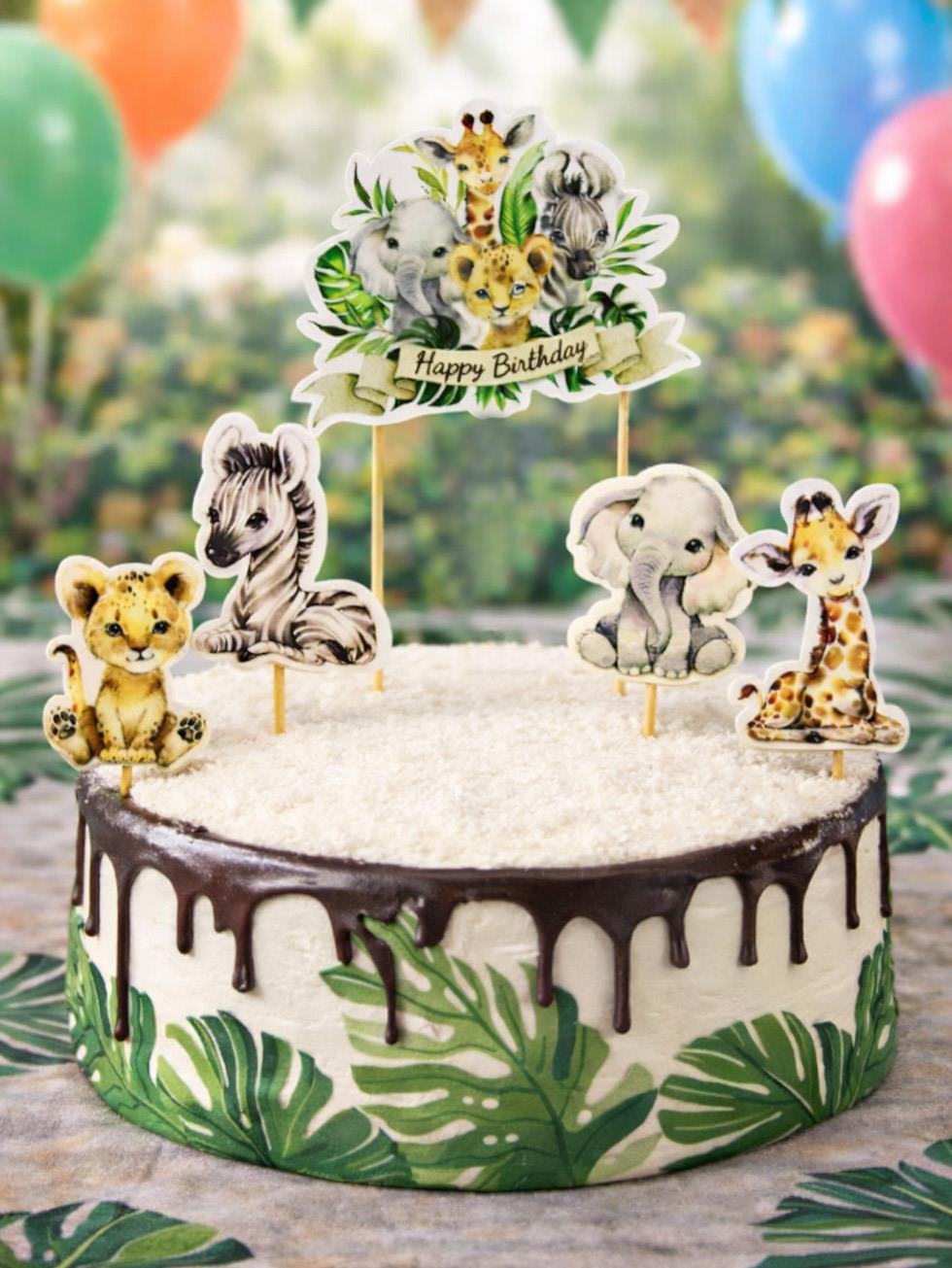 Safari Temalı Hayvan Figürlü Kürdan Pasta Süsü Cupcake Kürdanı 5'li - Pipet ve Kürdanlar | Parti Adresi