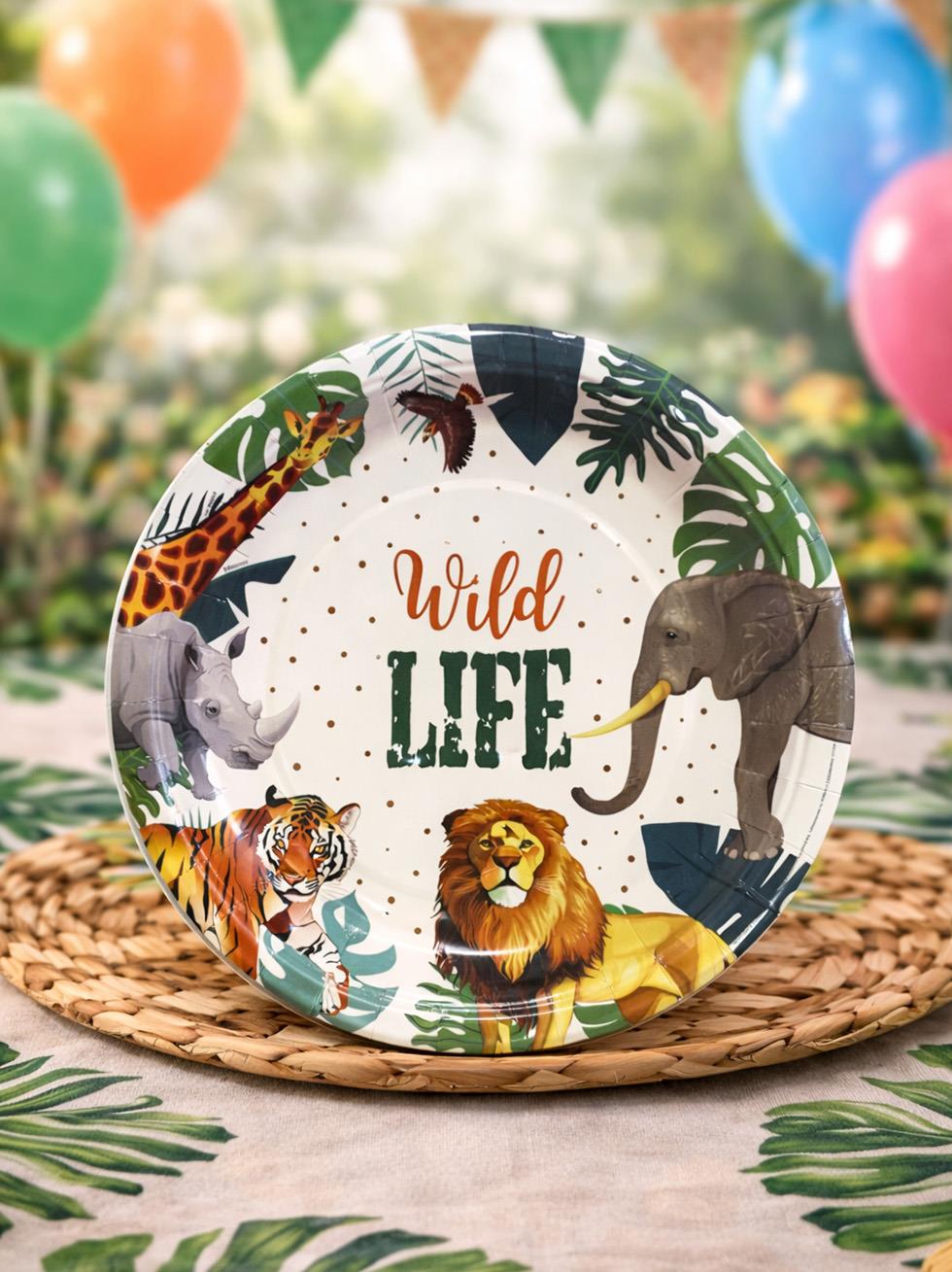 Safari Temalı Karton Tabak Wild Life Yazılı Doğum Günü Parti Tabağı 8'li - Karton Tabaklar | Parti Adresi